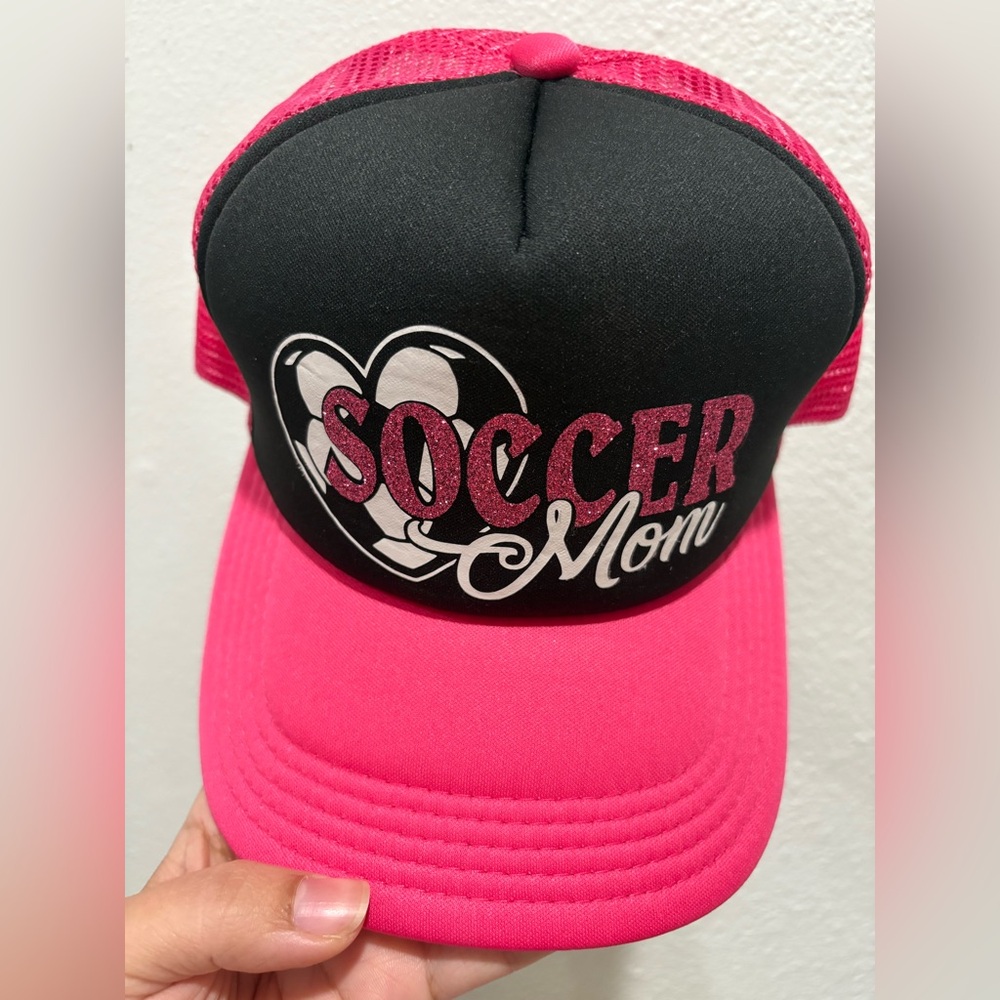 🧶Soccer Mom Pink and Black Handmade Hat
